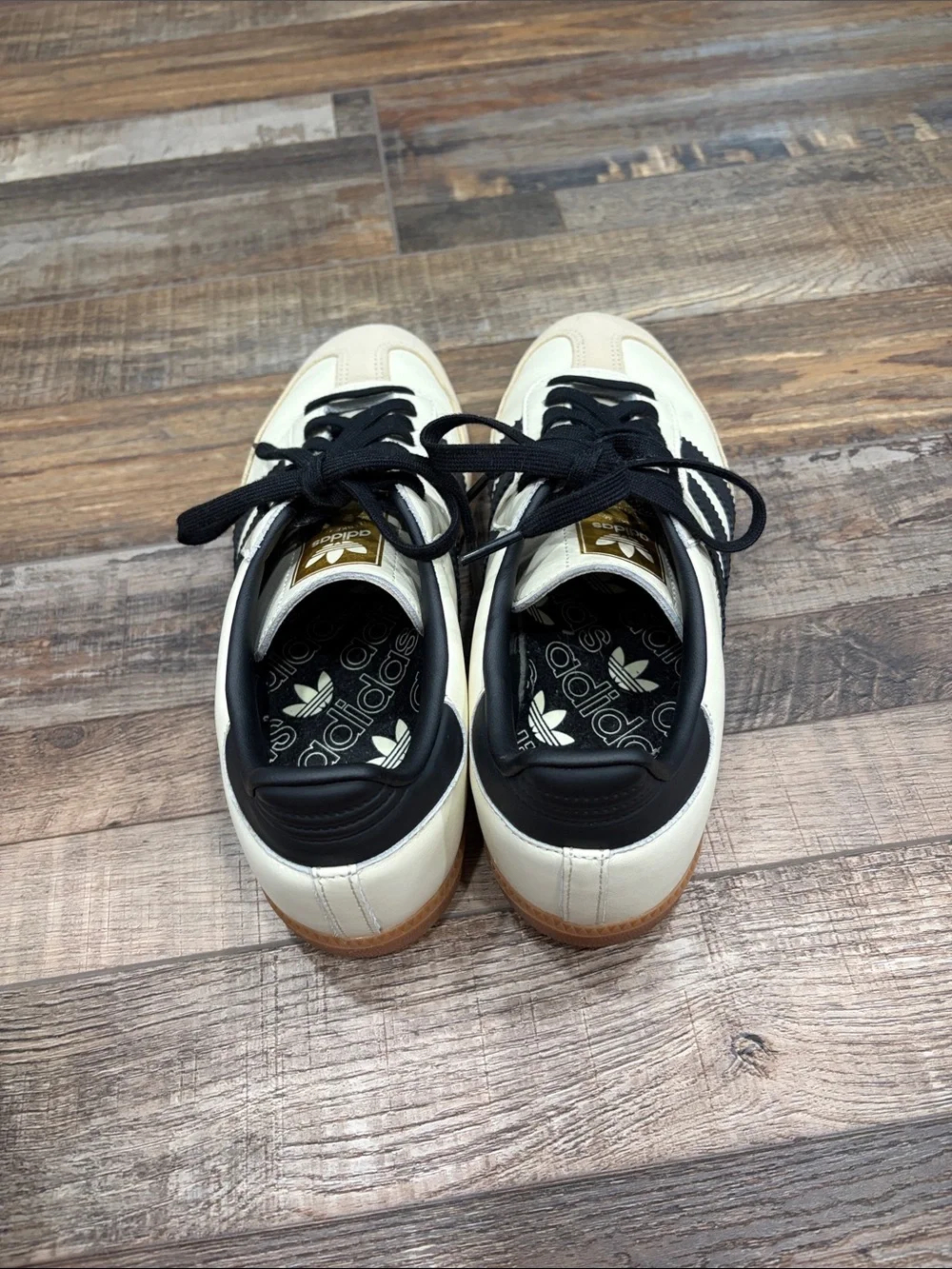 adidas Women Cream and Black sambas  with Gold Tongue Logo